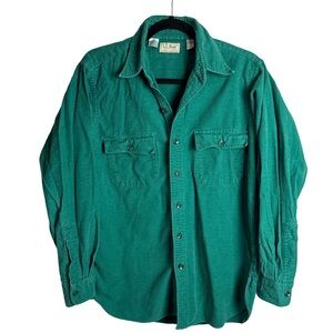 Vintage L.L. Bean Chamois Cloth Shirt Green Heavyweight Button Size Small